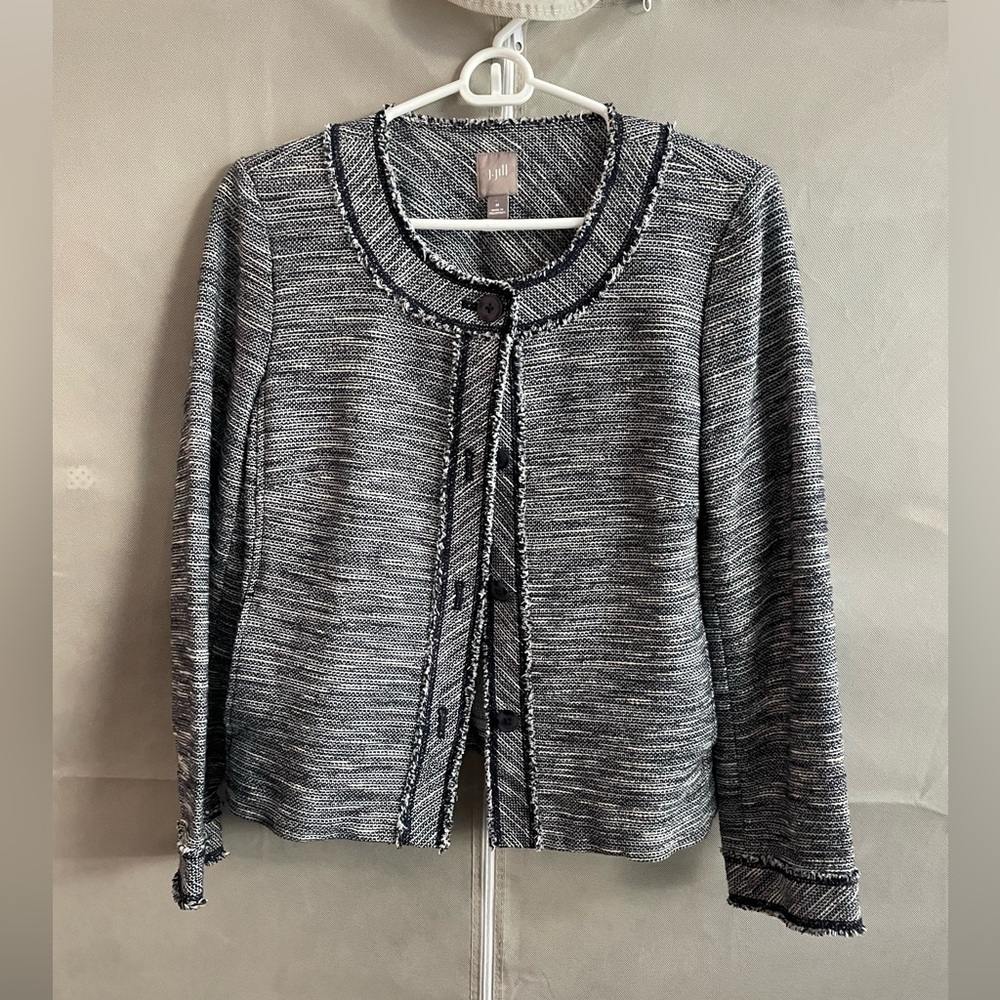 J Jill tweed blue and white jacket.  Excellent condition.